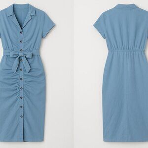 Micas Women's Belted Midi Ruched Front Short Sleeve Bodycon Dress